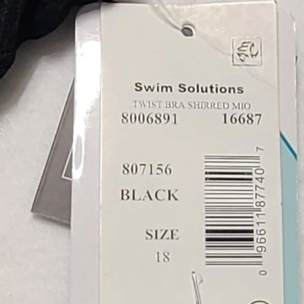 Swim Solutions Women's Black Twist Bra Shirred Mio One Piece Swimsuit 18 NEW - Picture 3 of 7